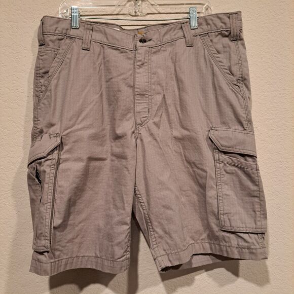 Carhartt Light Gray 100% Cotton Ripstop Cargo Shorts Force Technology Men's 38 - Picture 1 of 16